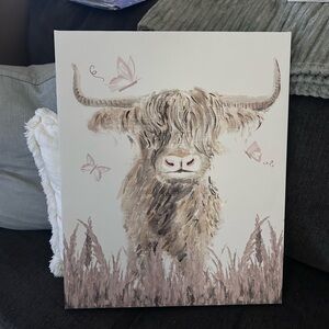 Highland Cow Canvas Art with Butterflies